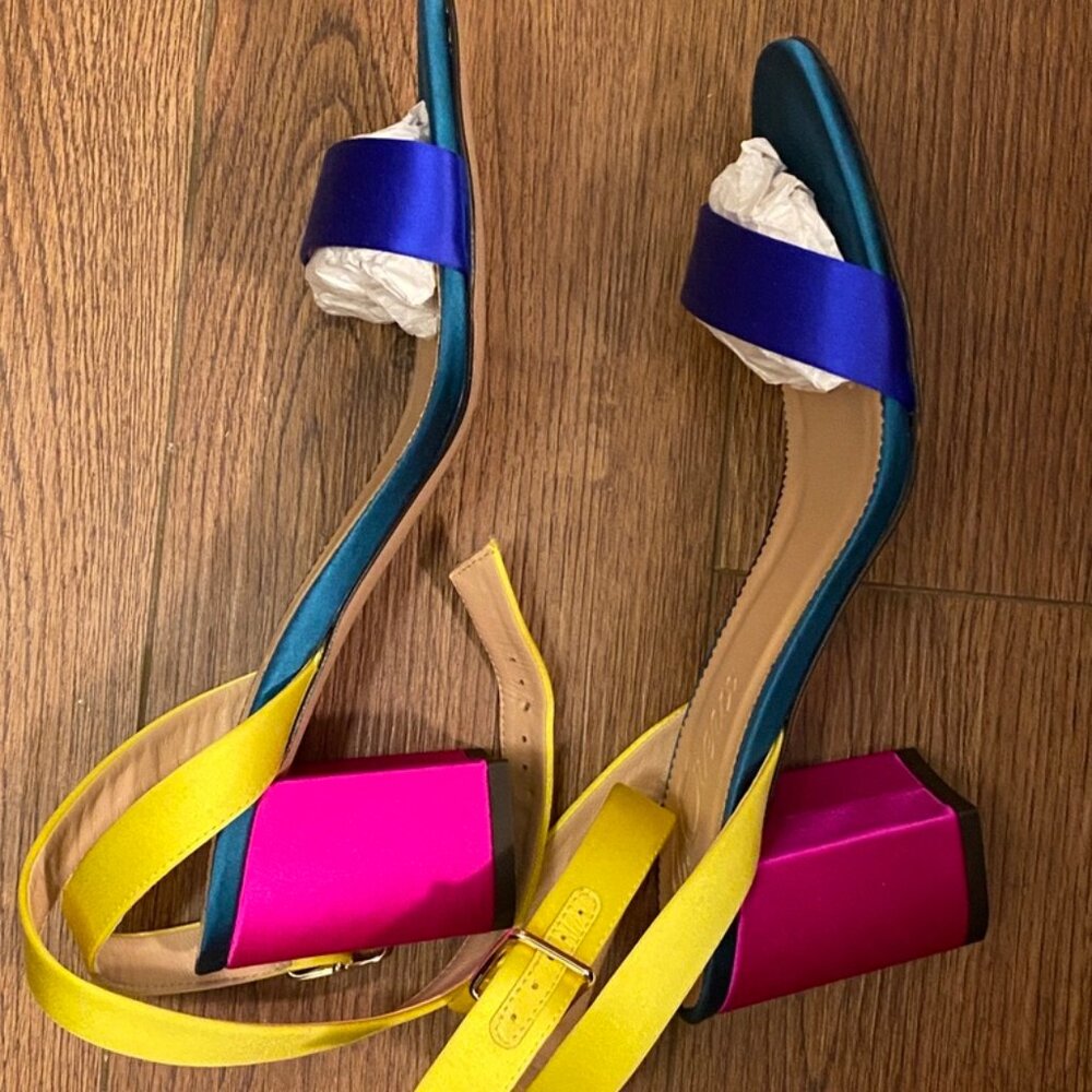 J. Crew Lucie ankle-strap block-heel sandals in colorblock satin - Picture 4 of 10